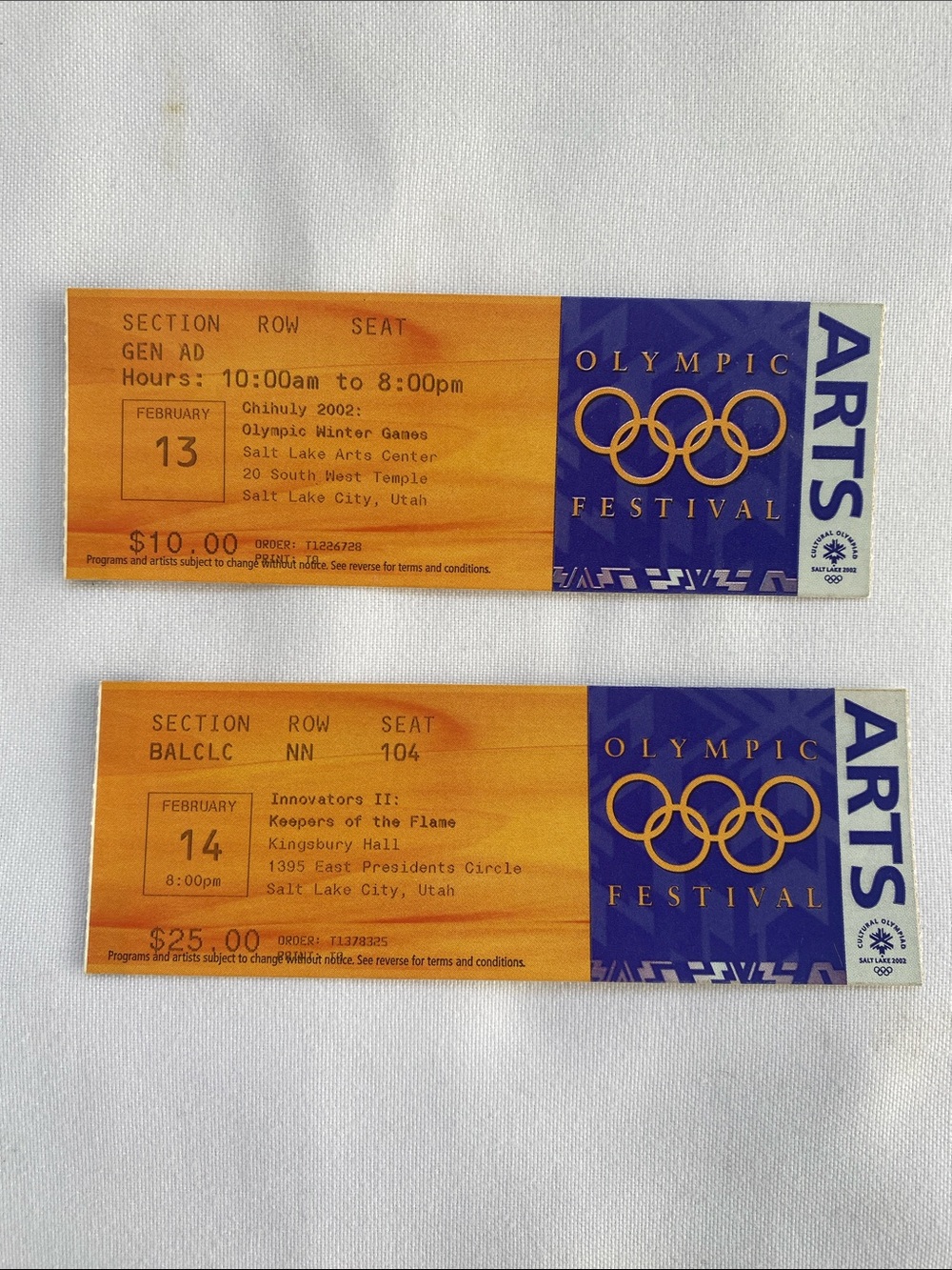 Vintage Olympics 2002 Arts Tickets (2)